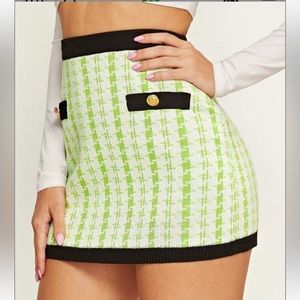Vintage Golden button green check knit skirt